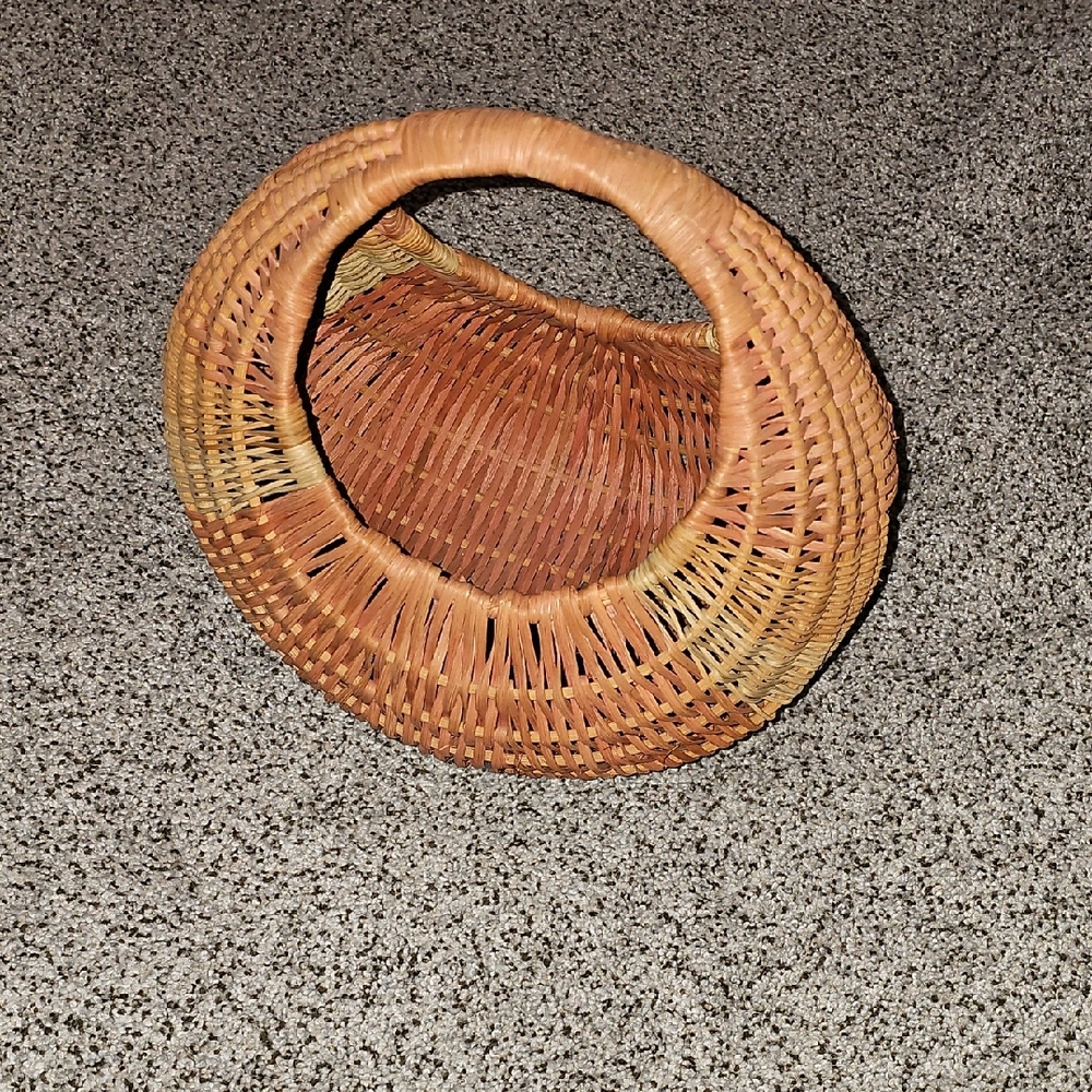 Vintage Gondola Cane Round Woven Basket with Handle